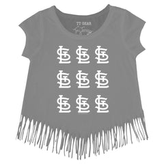 St. Louis Cardinals Tiny Turnip Girls Youth Logo Grid Fringe T-Shirt - MLB
