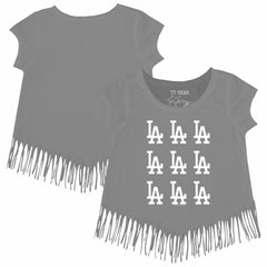 Los Angeles Dodgers Tiny Turnip Girls Youth Logo Grid Fringe T-Shirt - MLB