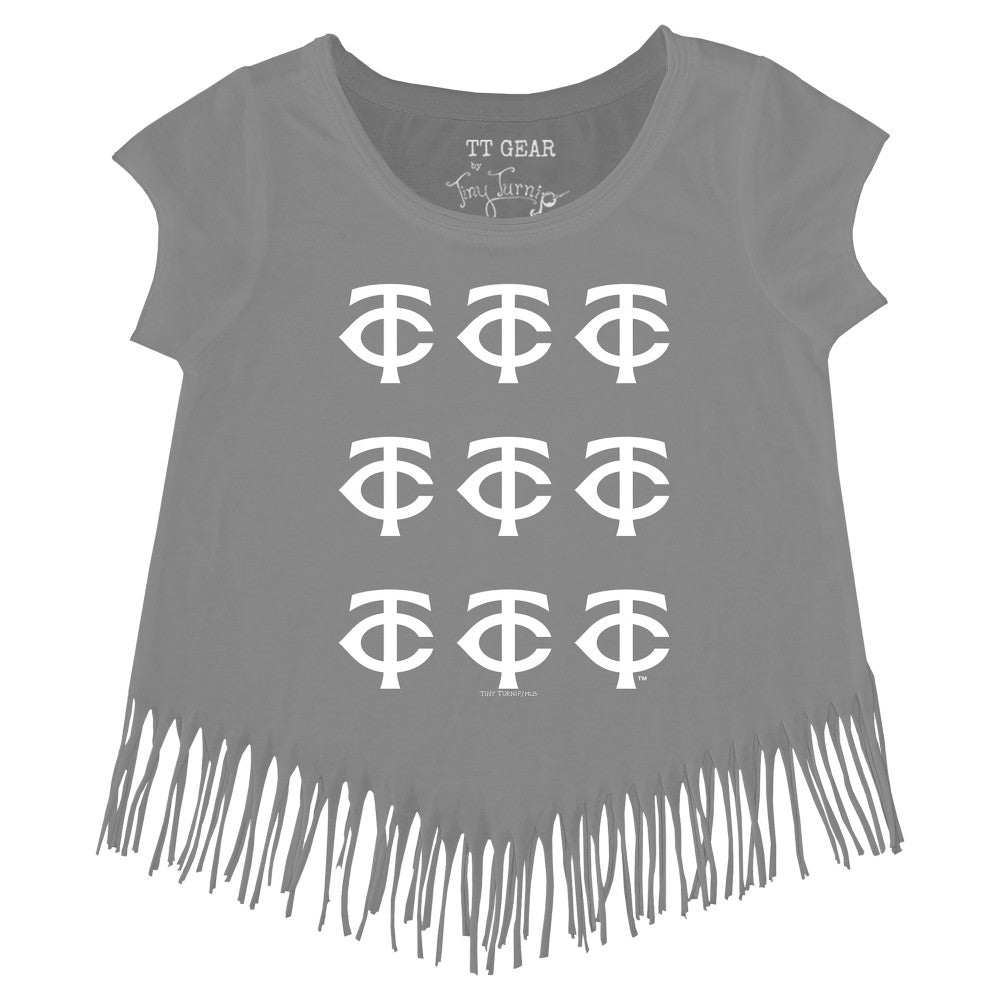 Minnesota Twins Tiny Turnip Girls Youth Logo Grid Fringe T-Shirt - MLB