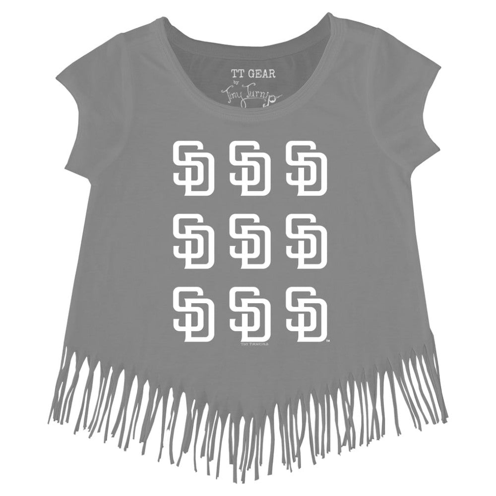 San Diego Padres Tiny Turnip Girls Youth Logo Grid Fringe T-Shirt - MLB