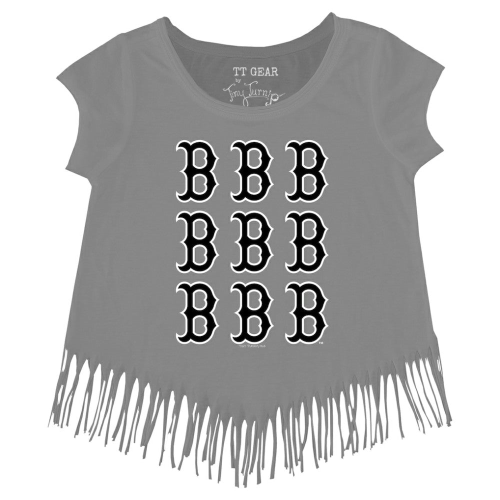 Boston Red Sox Tiny Turnip Girls Youth Logo Grid Fringe T-Shirt - MLB
