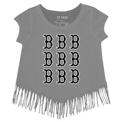 Boston Red Sox Tiny Turnip Girls Youth Logo Grid Fringe T-Shirt - MLB