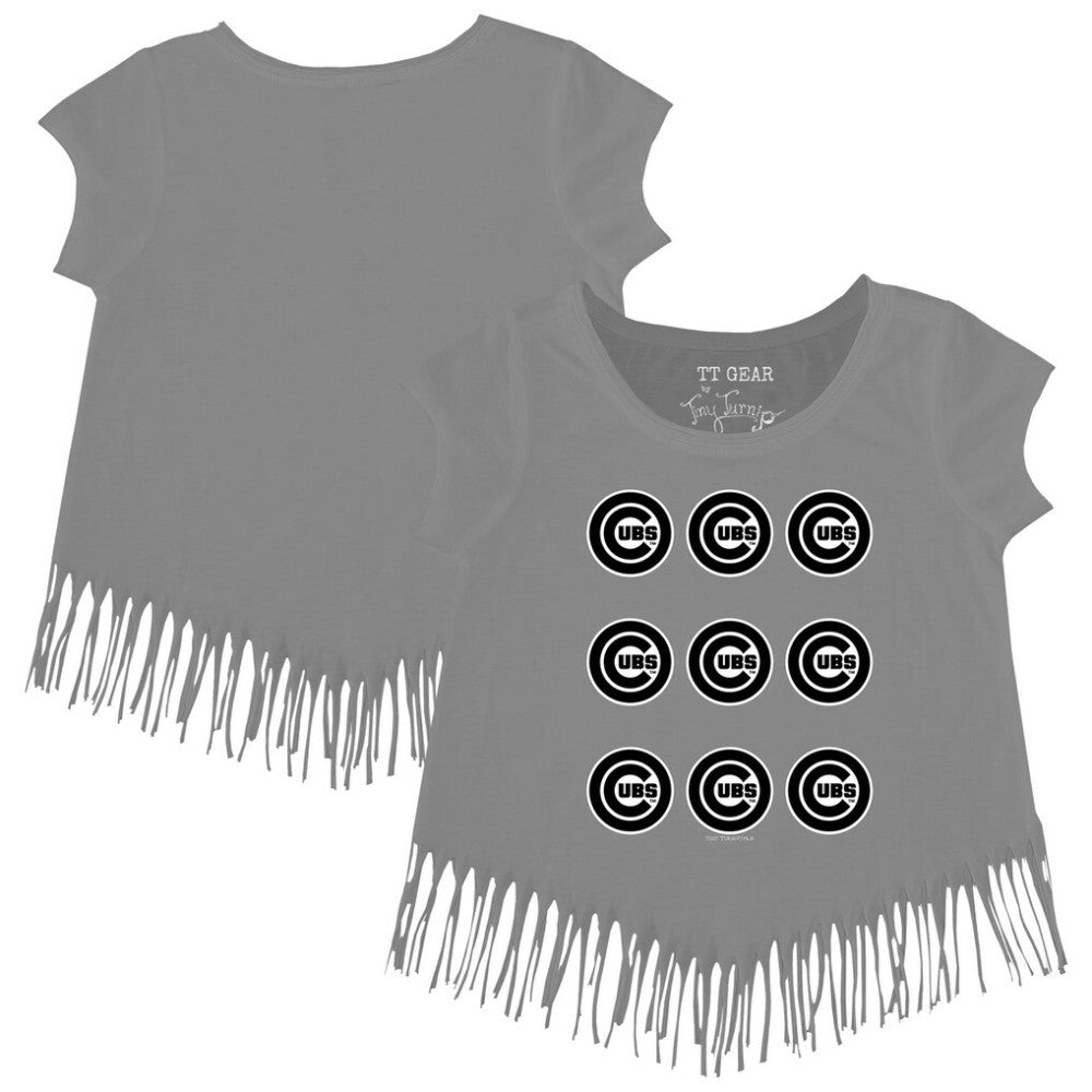 Chicago Cubs Tiny Turnip Girls Youth Logo Grid Fringe T-Shirt - MLB
