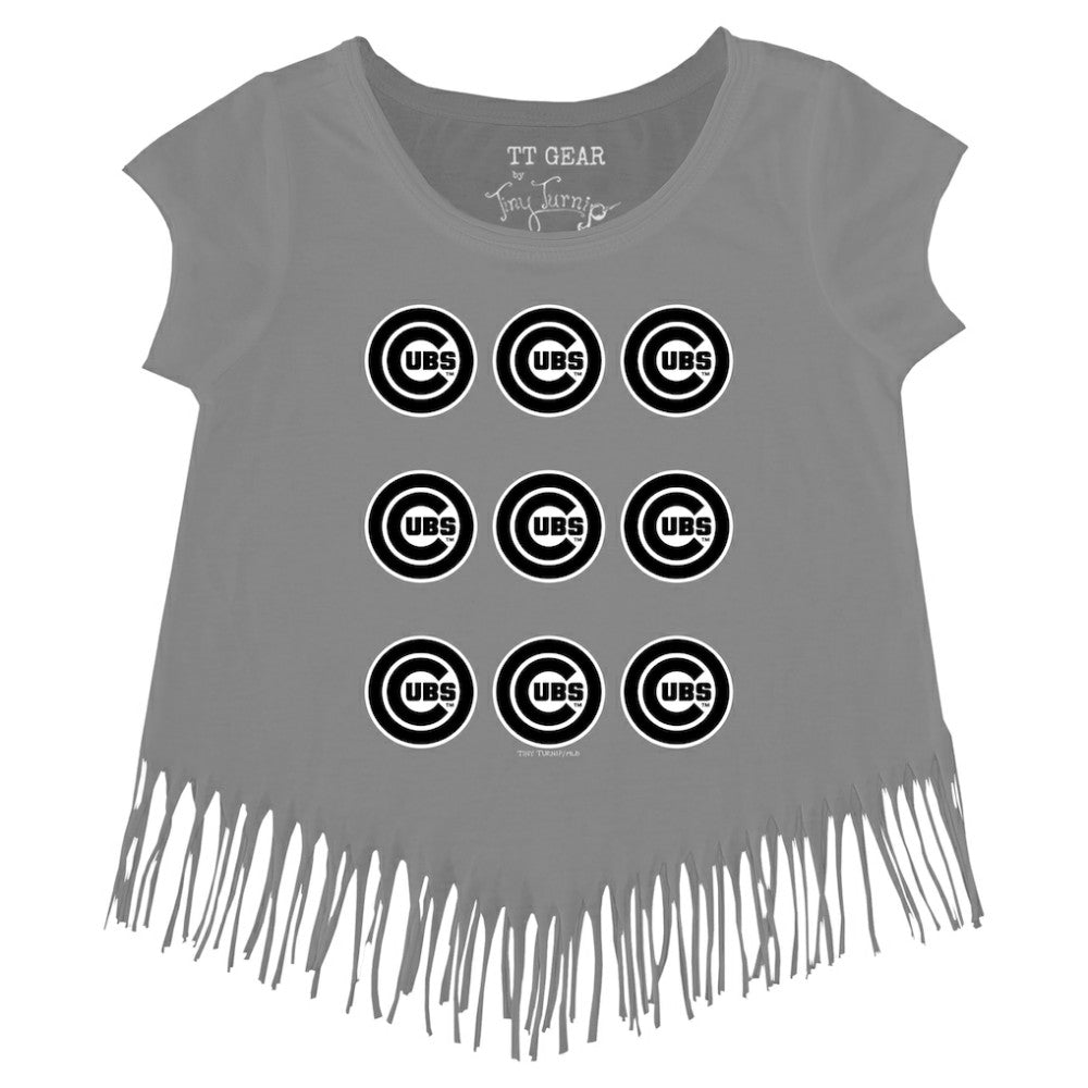 Chicago Cubs Tiny Turnip Girls Youth Logo Grid Fringe T-Shirt - MLB