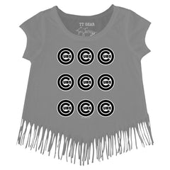 Chicago Cubs Tiny Turnip Girls Youth Logo Grid Fringe T-Shirt - MLB