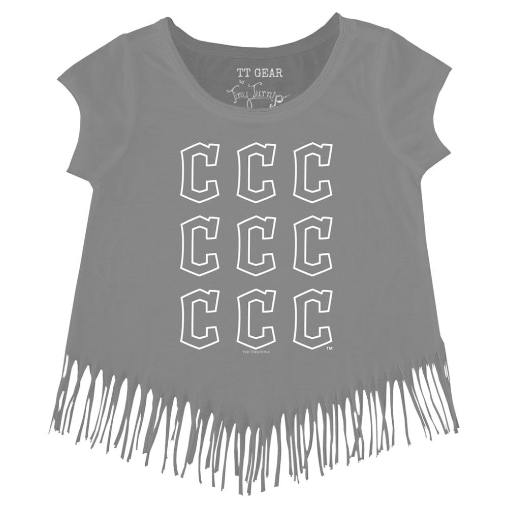 Cleveland Guardians Tiny Turnip Girls Youth Logo Grid Fringe T-Shirt - MLB