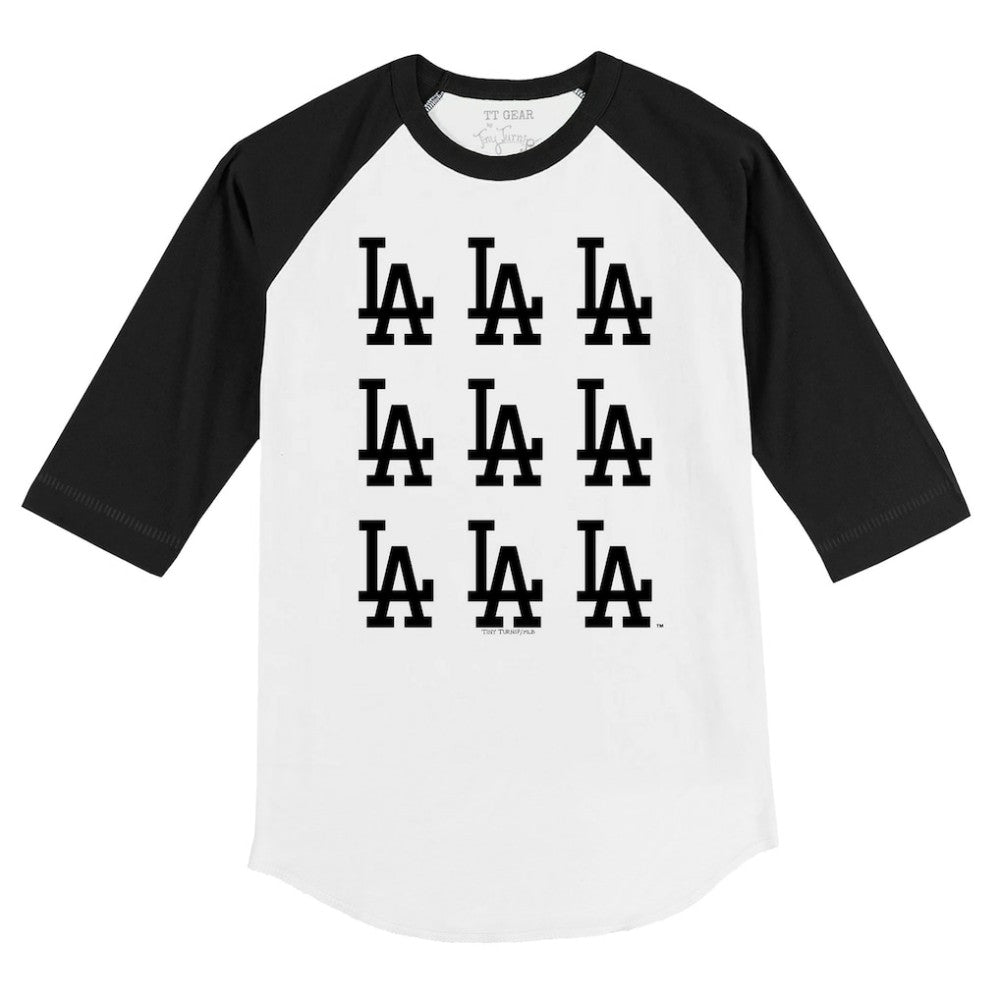 Los Angeles Dodgers Tiny Turnip Youth Logo Grid Raglan 3/4-Sleeve T-Shirt - MLB