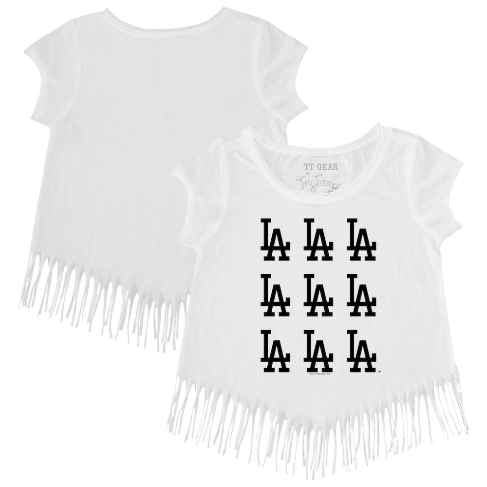 Los Angeles Dodgers Tiny Turnip Girls Youth Logo Grid Fringe T-Shirt - MLB