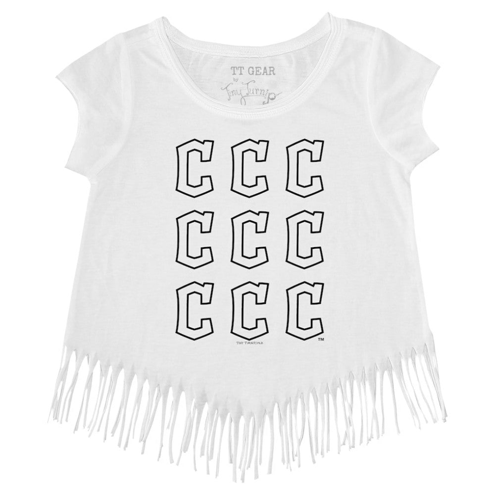 Cleveland Guardians Tiny Turnip Girls Youth Logo Grid Fringe T-Shirt - MLB