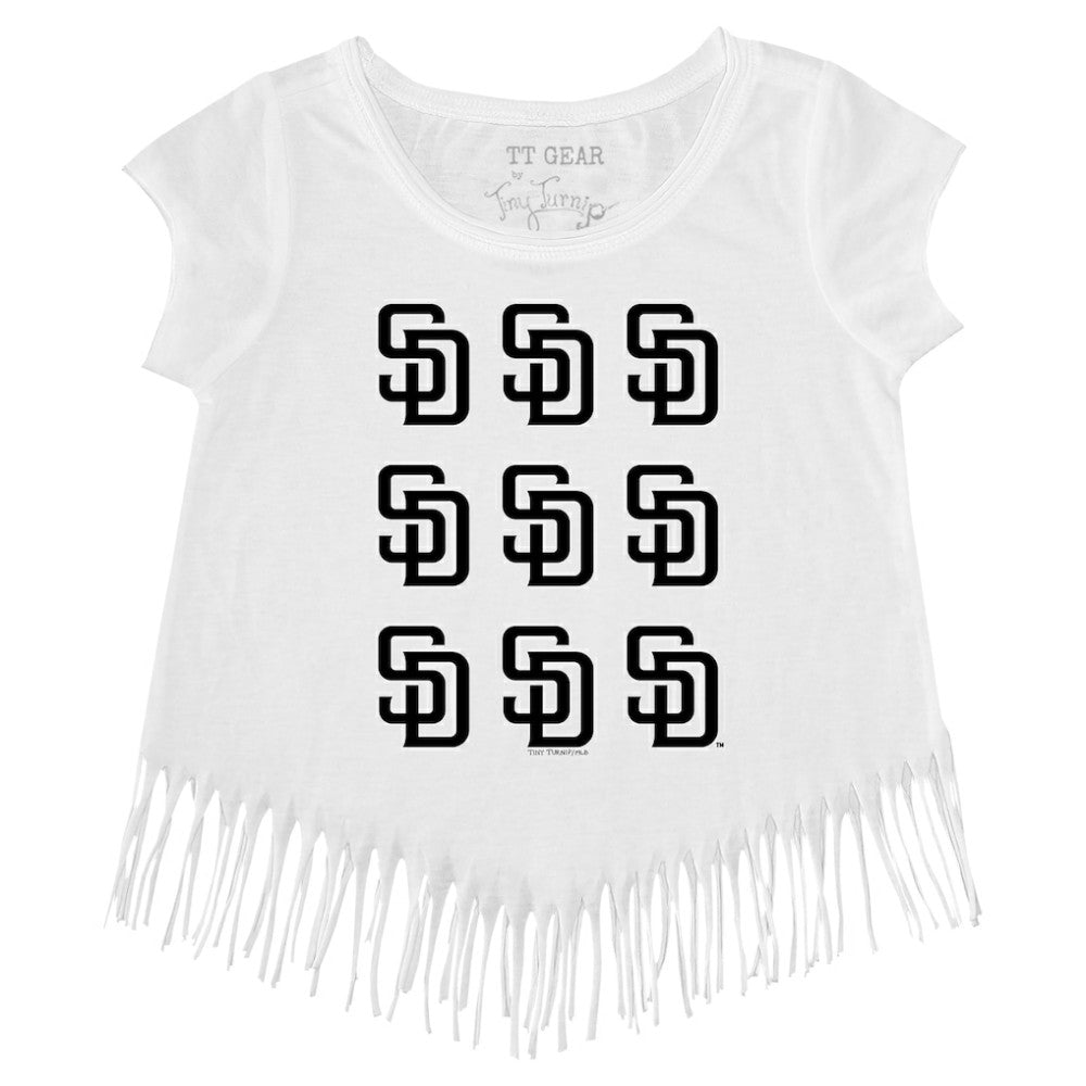 San Diego Padres Tiny Turnip Girls Youth Logo Grid Fringe T-Shirt - MLB