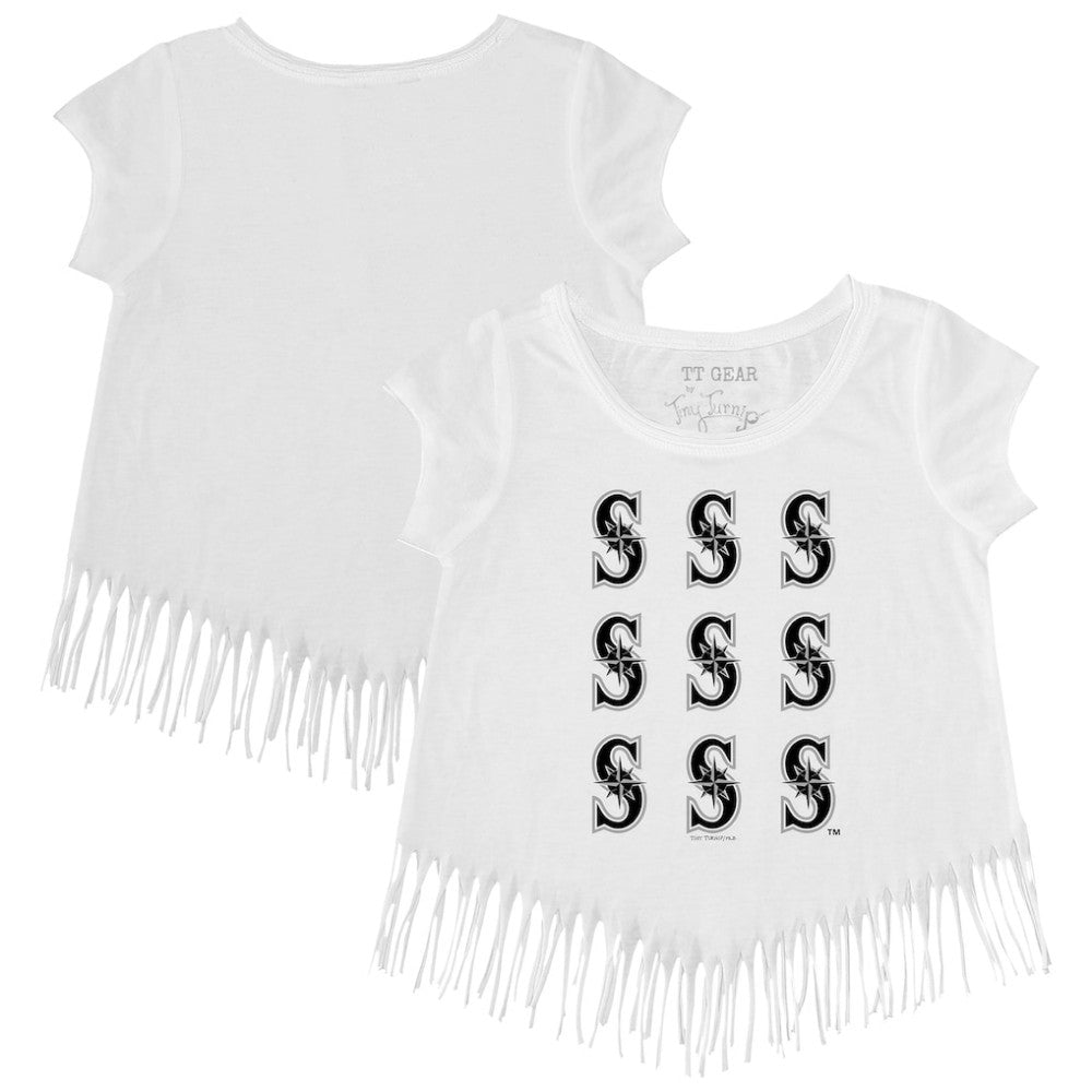 Seattle Mariners Tiny Turnip Girls Youth Logo Grid Fringe T-Shirt - MLB