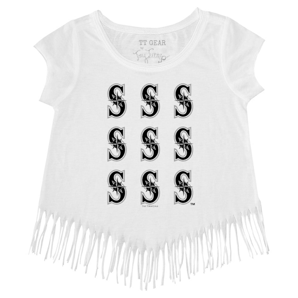 Seattle Mariners Tiny Turnip Girls Youth Logo Grid Fringe T-Shirt - MLB