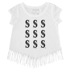 Seattle Mariners Tiny Turnip Girls Youth Logo Grid Fringe T-Shirt - MLB