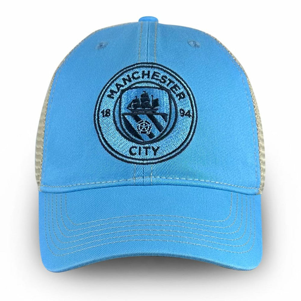Manchester City 1863FC Mono Badge Vintage Trucker Adjustable Hat Sky Blue - FIFA World CUP