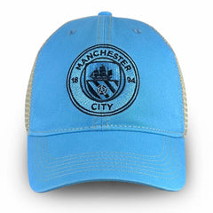 Manchester City 1863FC Mono Badge Vintage Trucker Adjustable Hat Sky Blue - FIFA World CUP