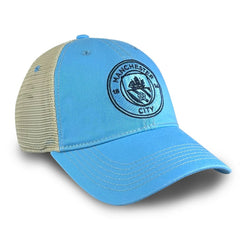 Manchester City 1863FC Mono Badge Vintage Trucker Adjustable Hat Sky Blue - FIFA World CUP