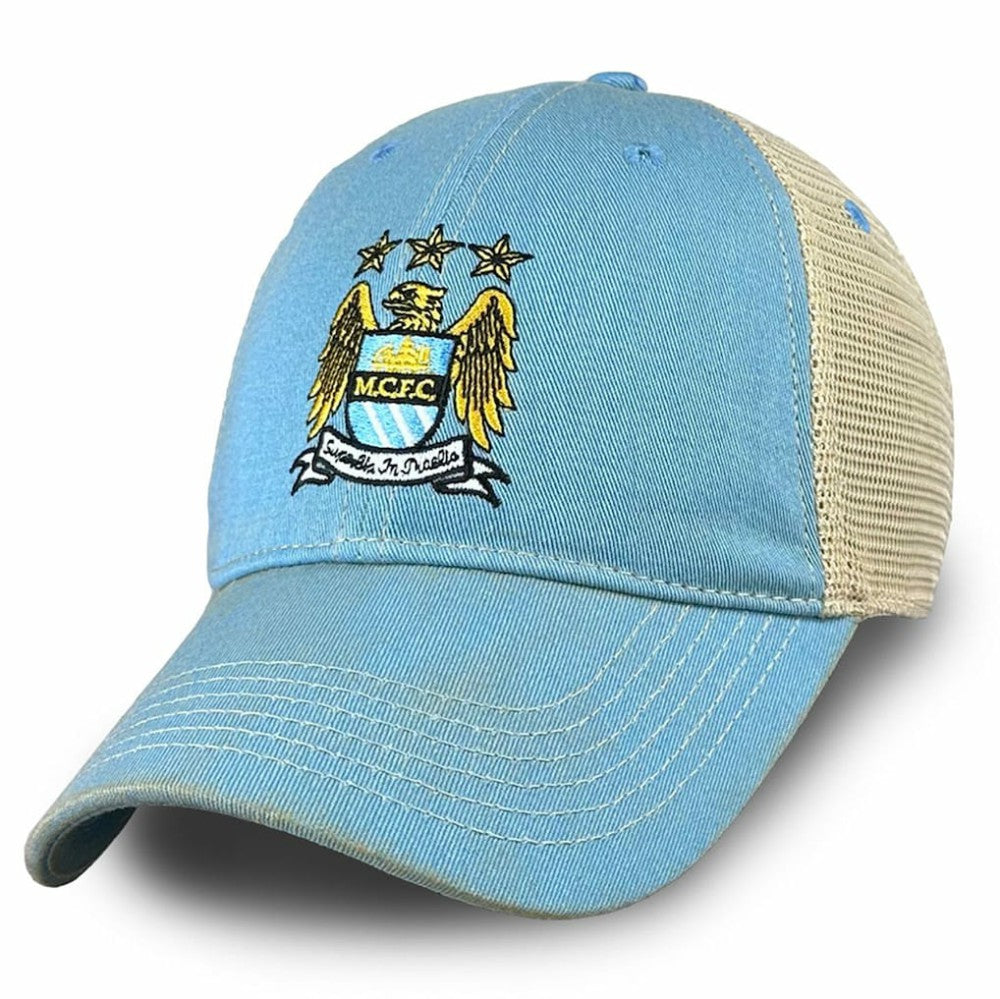 Manchester City 1863FC Retro Tea Washed Vintage Trucker Adjustable Hat Sky Blue - FIFA World CUP