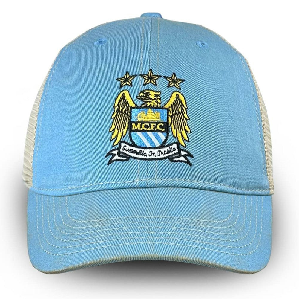 Manchester City 1863FC Retro Tea Washed Vintage Trucker Adjustable Hat Sky Blue - FIFA World CUP