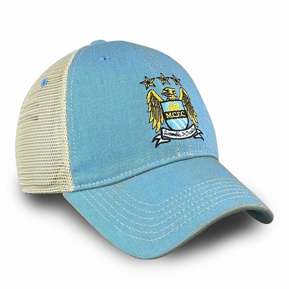 Manchester City 1863FC Retro Tea Washed Vintage Trucker Adjustable Hat Sky Blue - FIFA World CUP