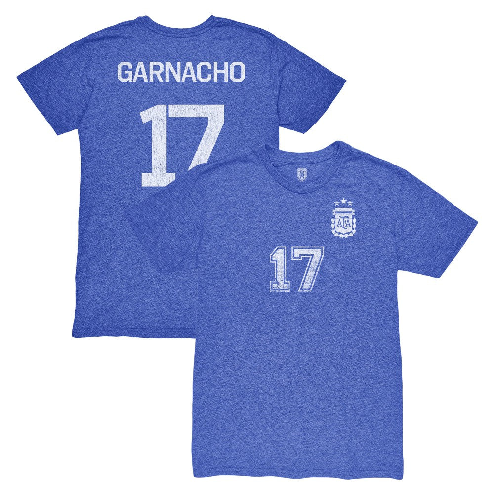 Alejandro Garnacho Argentina National Team 1863FC Player Vintage Tri-Blend T-Shirt Blue - FIFA World CUP