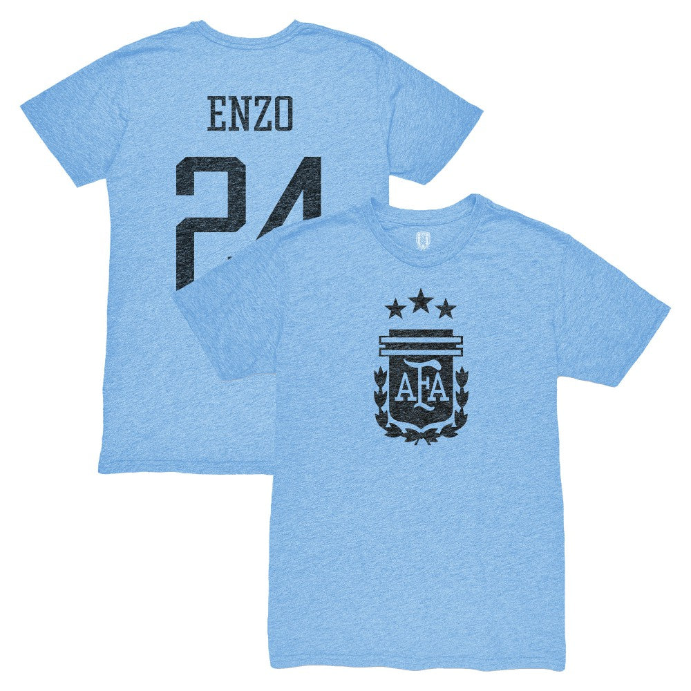 Enzo Fernández Argentina National Team 1863FC Player Vintage Tri-Blend T-Shirt Light Blue - FIFA World CUP