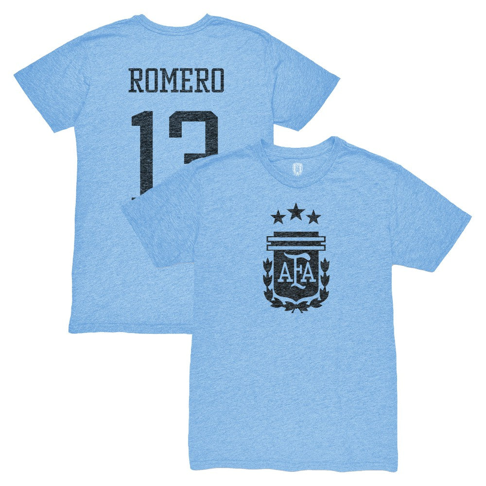 Cristian Romero Argentina National Team 1863FC Player Vintage Tri-Blend T-Shirt Light Blue - FIFA World CUP