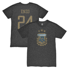 Enzo Fernández Argentina National Team 1863FC Player Vintage Tri-Blend T-Shirt Black - FIFA World CUP