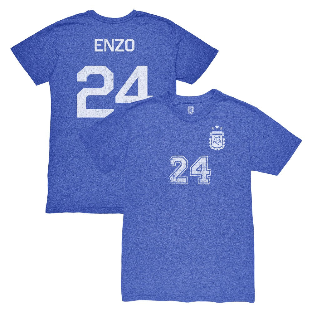 Enzo Fernández Argentina National Team 1863FC Player Vintage Tri-Blend T-Shirt Blue - FIFA World CUP