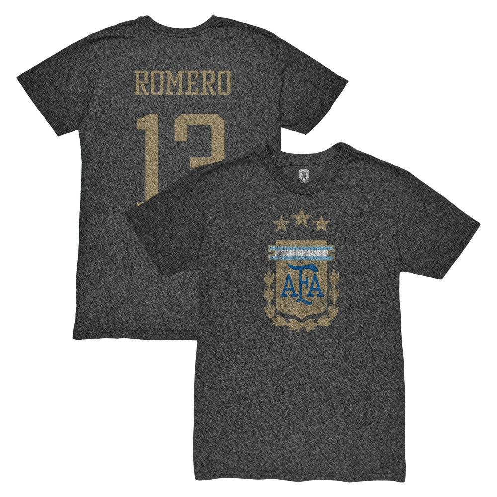 Cristian Romero Argentina National Team 1863FC Player Vintage Tri-Blend T-Shirt Black - FIFA World CUP