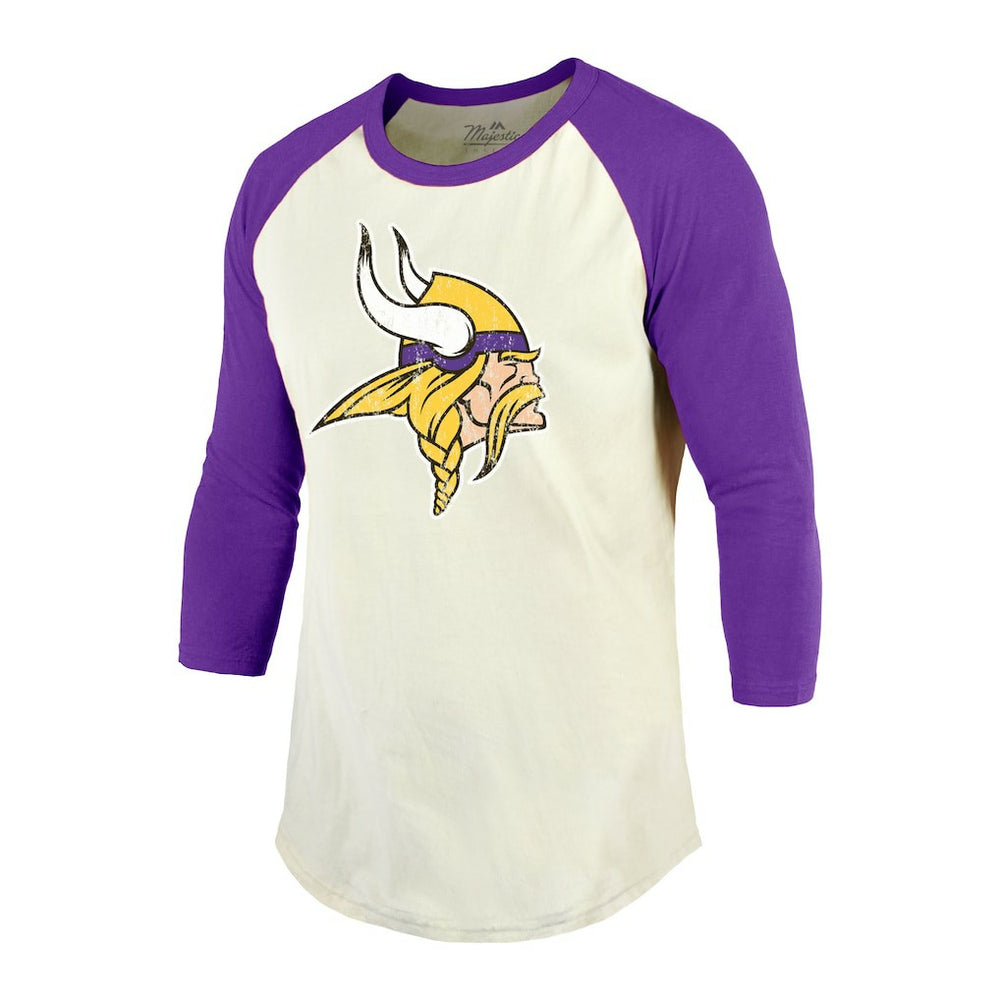 Randy Moss Minnesota Vikings Majestic Threads Retired Player Name & Number 3/4 Raglan Sleeve T-Shirt  Cream/Purple | NFL