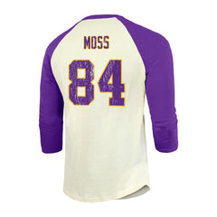 Randy Moss Minnesota Vikings Majestic Threads Retired Player Name & Number 3/4 Raglan Sleeve T-Shirt  Cream/Purple | NFL