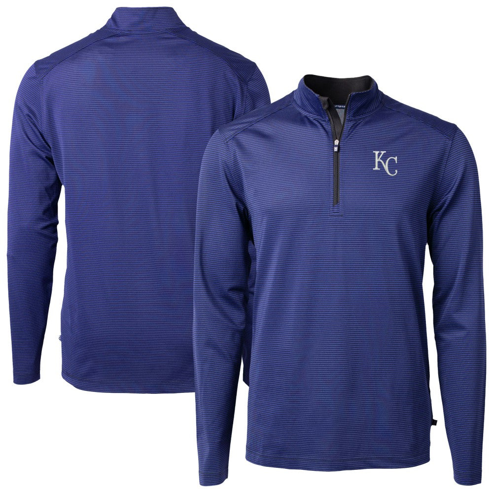 Kansas City Royals Cutter & Buck Big & Tall Virtue Eco Pique Micro Stripe Recycled Quarter-Zip Pullover Top - MLB
