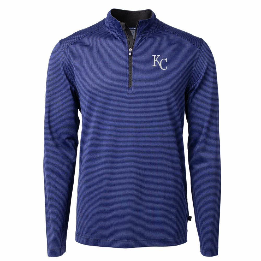 Kansas City Royals Cutter & Buck Big & Tall Virtue Eco Pique Micro Stripe Recycled Quarter-Zip Pullover Top - MLB