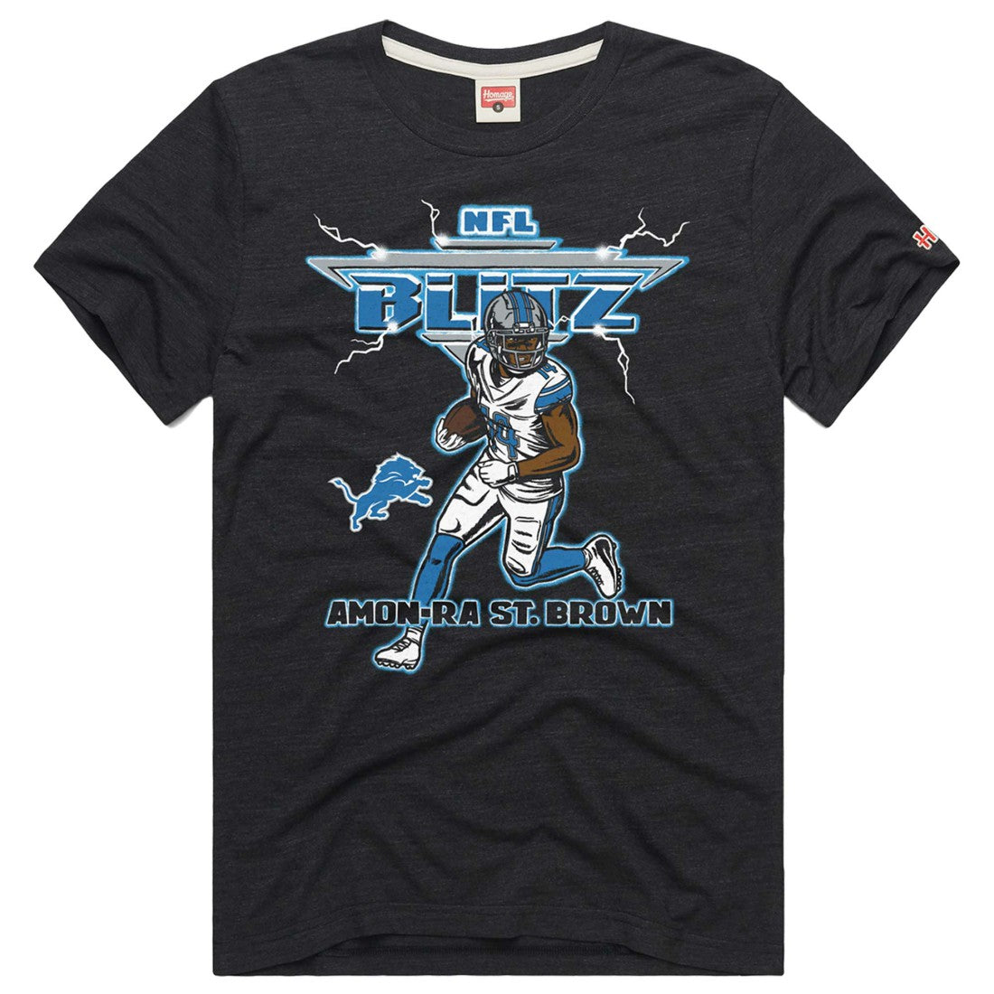 Amon-Ra St. Brown Detroit Lions Homage Unisex NFL Blitz Player Tri-Blend T-Shirt Heathered Charcoal | NFL