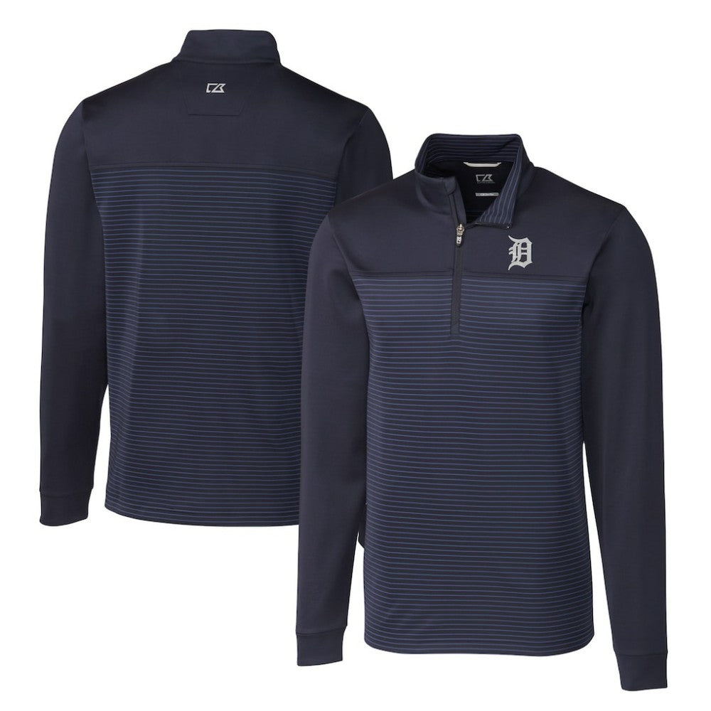 Detroit Tigers Cutter & Buck Big & Tall Traverse Stripe Stretch DryTec Quarter-Zip Top - MLB