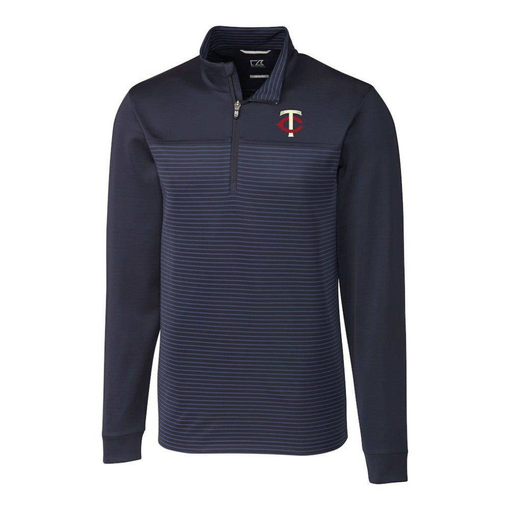 Minnesota Twins Cutter & Buck Big & Tall Traverse Stripe Stretch DryTec Quarter-Zip Top - MLB