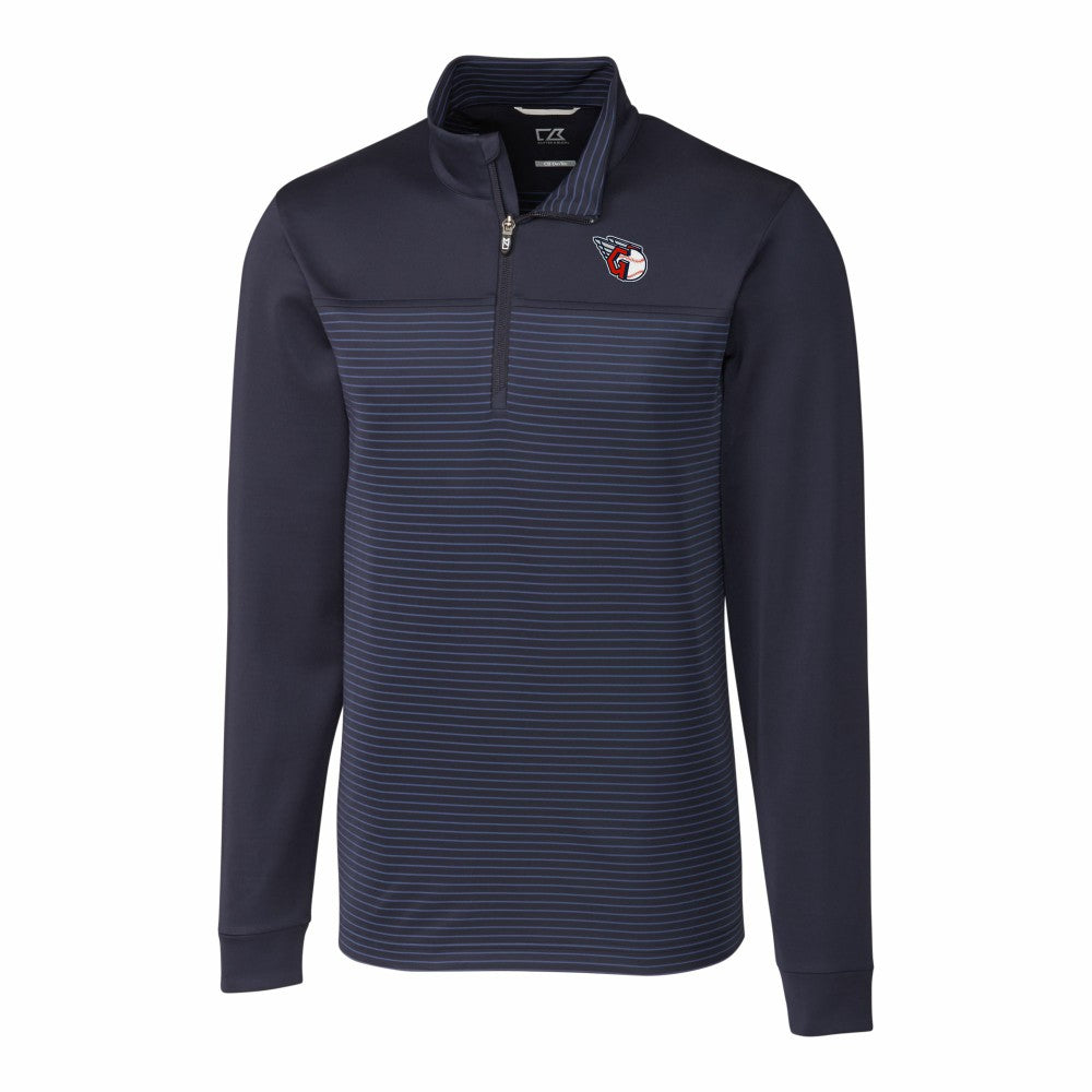 Cleveland Guardians Cutter & Buck Big & Tall Traverse Stretch Eco Stripe DryTec Quarter-Zip Top - MLB