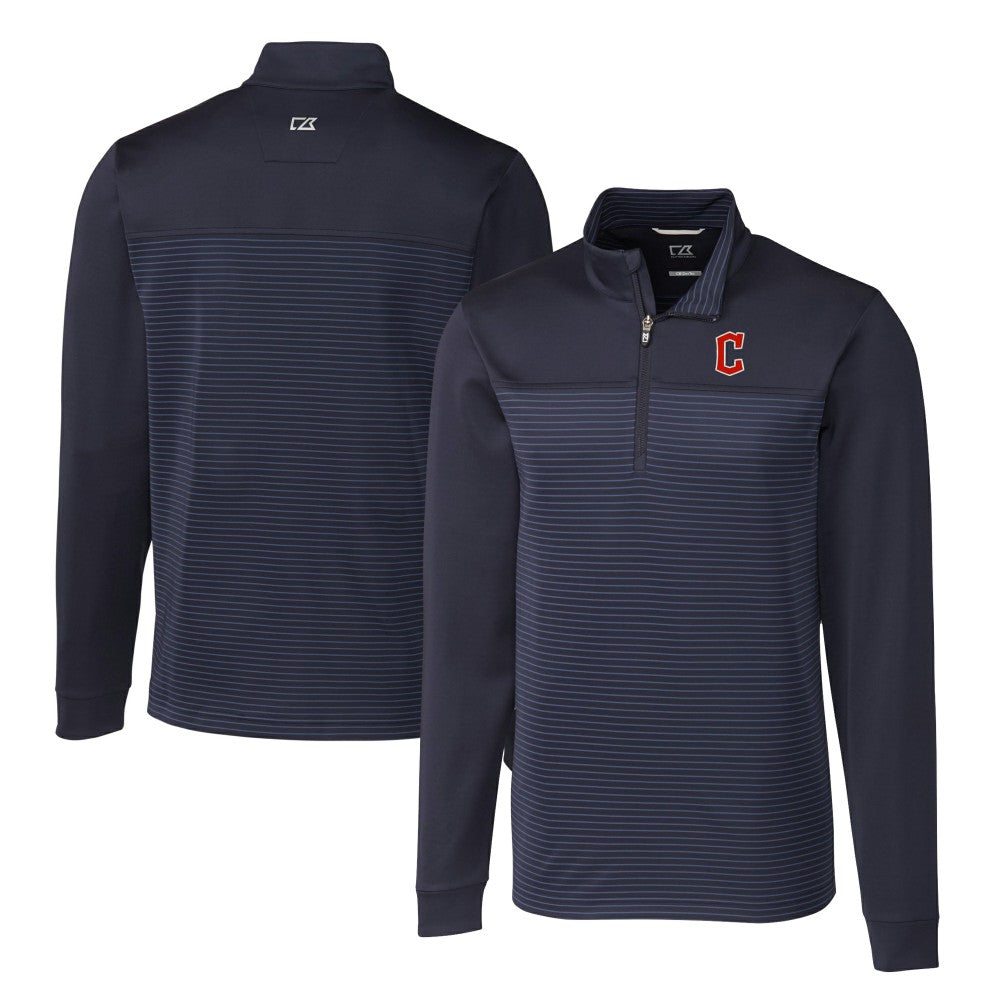 Cleveland Guardians Cutter & Buck Big & Tall Traverse Stripe Stretch DryTec Quarter-Zip Top - MLB