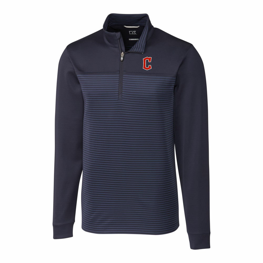 Cleveland Guardians Cutter & Buck Big & Tall Traverse Stripe Stretch DryTec Quarter-Zip Top - MLB
