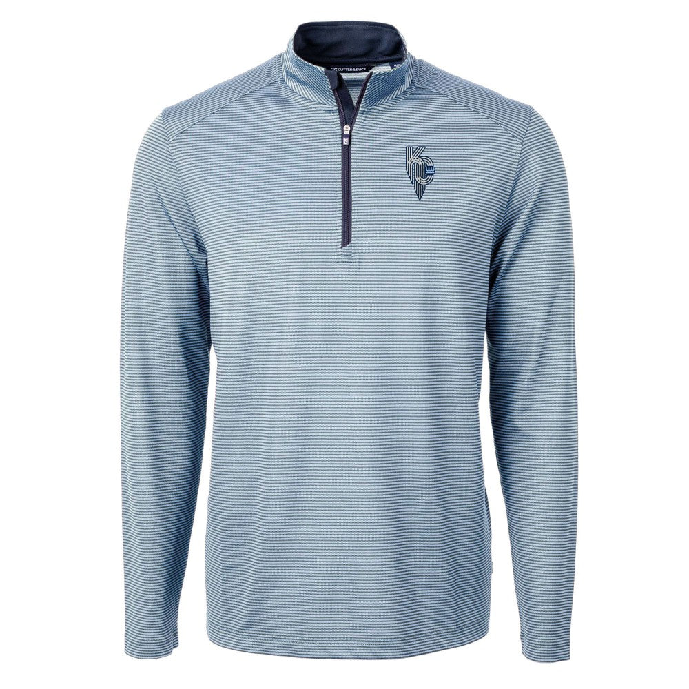 Kansas City Royals Cutter & Buck Virtue Eco Pique Micro Stripe Recycled Quarter-Zip Pullover Top - MLB