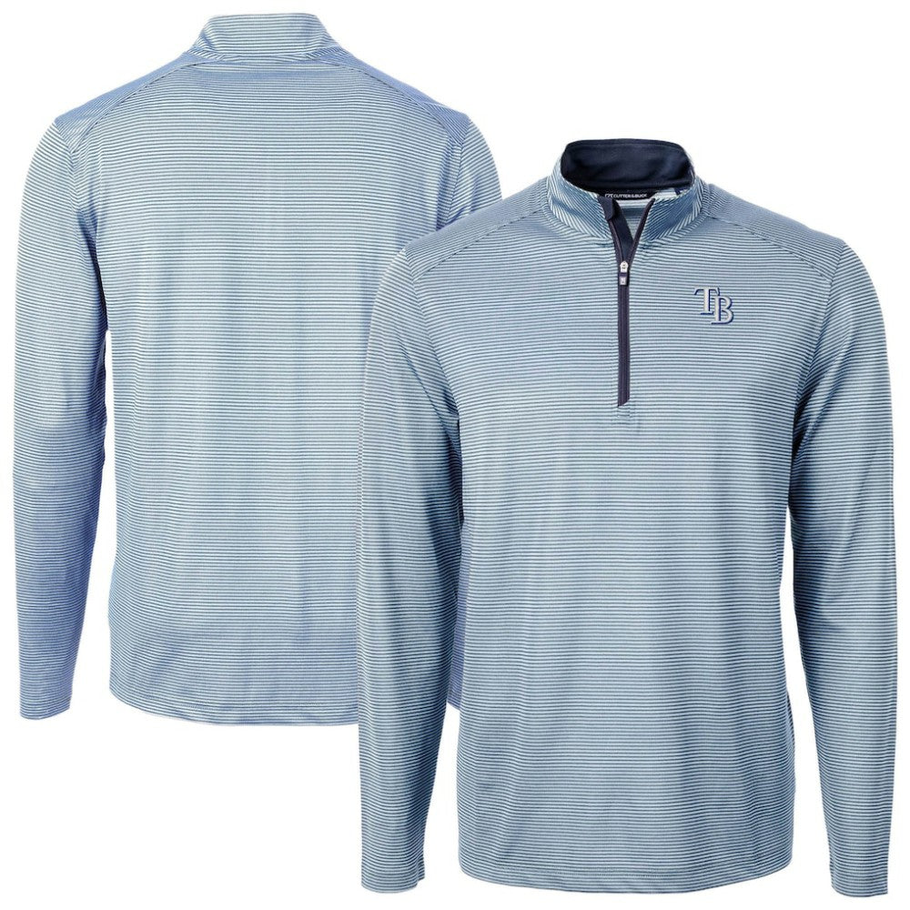 Tampa Bay Rays Cutter & Buck Virtue Eco Pique Micro Stripe Recycled Quarter-Zip Pullover Top - MLB