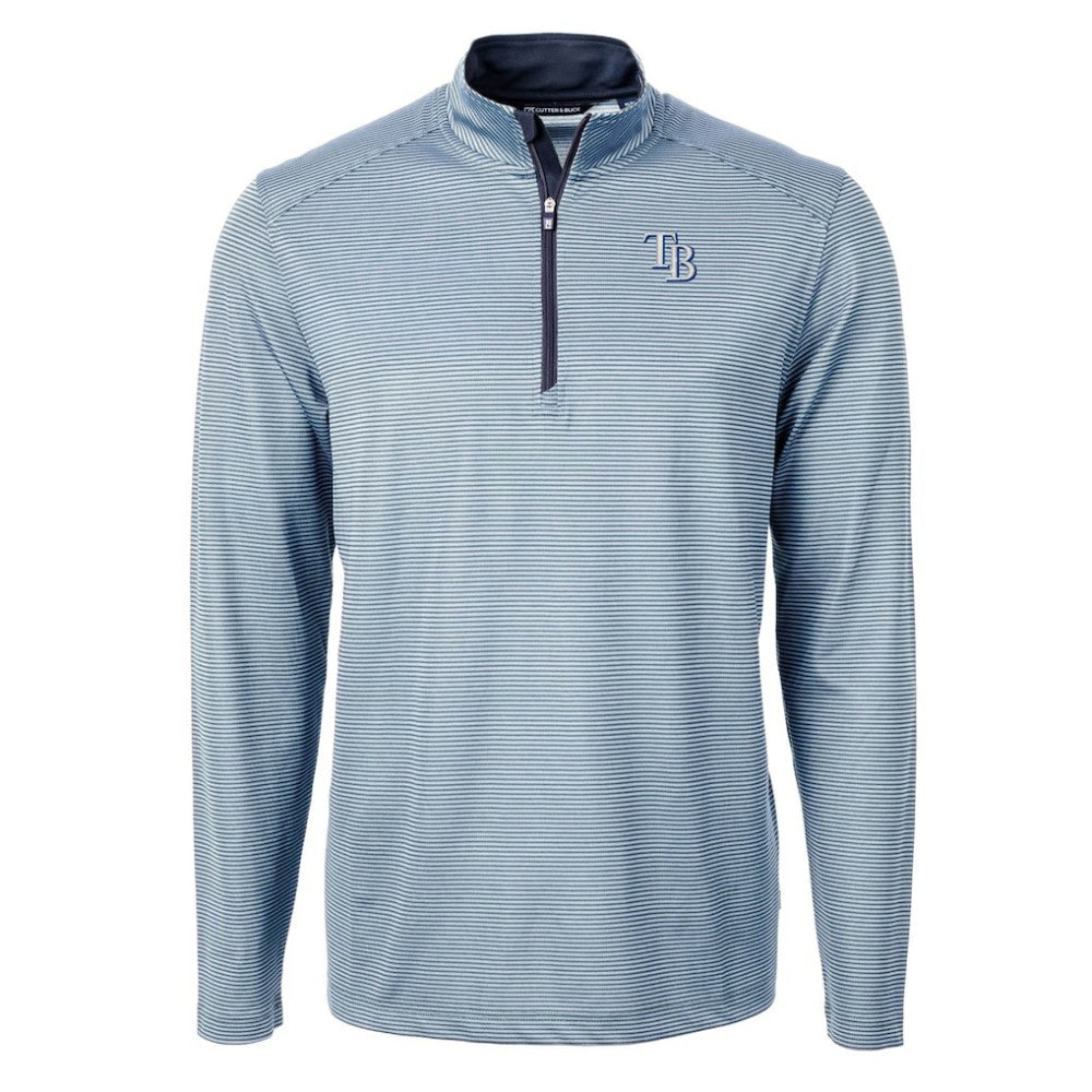 Tampa Bay Rays Cutter & Buck Virtue Eco Pique Micro Stripe Recycled Quarter-Zip Pullover Top - MLB