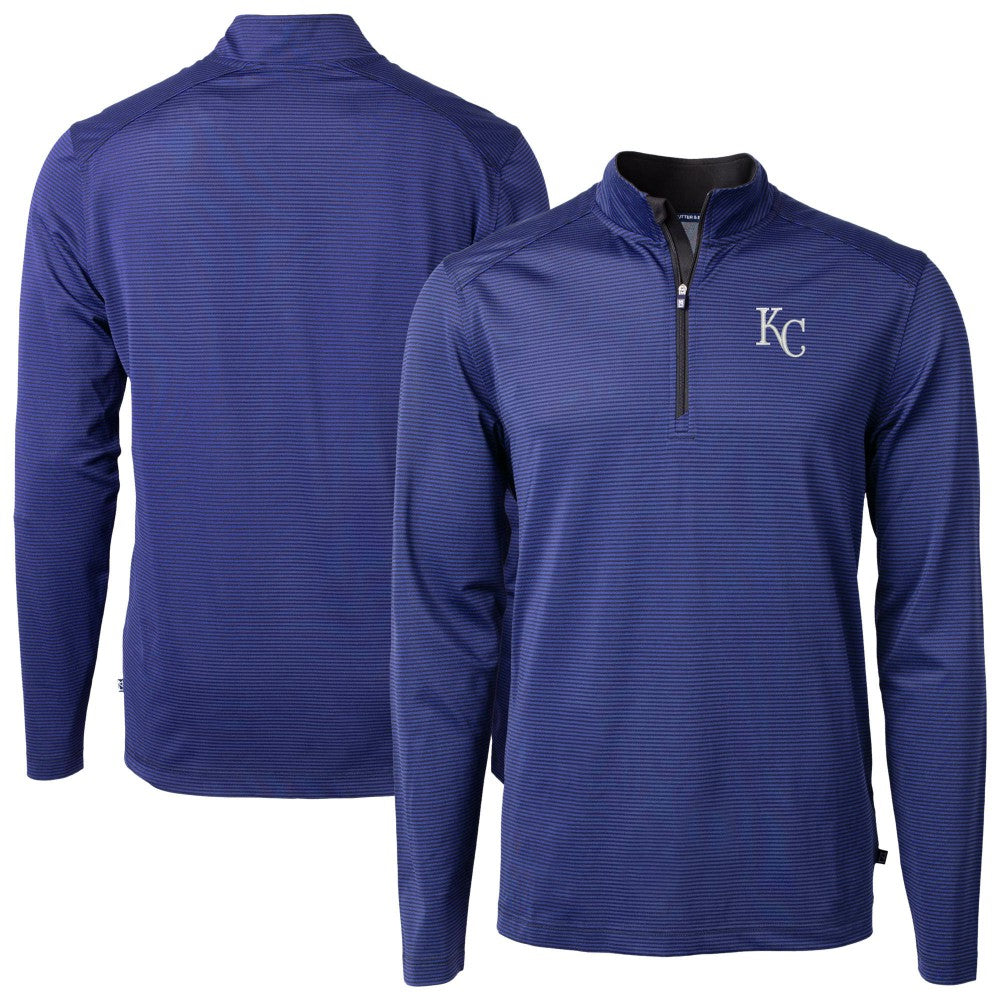 Kansas City Royals Cutter & Buck Virtue Eco Pique Micro Stripe Recycled Quarter-Zip Pullover Top - MLB