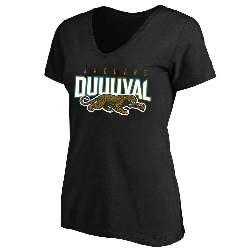 Jacksonville Jaguars Women's Plus Size Retro Duval V-Neck T-Shirt Black | Mitchell & Ness