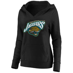 Jacksonville Jaguars Women's Classic Logo V-Neck Pullover Hoodie Black | Mitchell & Ness