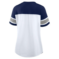 Dallas Cowboys Women's Athena Rhinestone Lace-Up V-Neck T-Shirt White/Navy | Fanatics