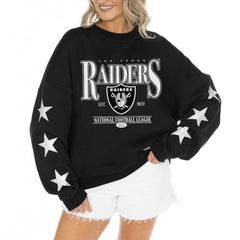 Las Vegas Raiders Gameday Couture Women's Rhinestone Star Sleeve Settle the Score Oversized Tri-Blend Pullover Black | NFL