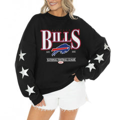 Buffalo Bills Gameday Couture Women's Rhinestone Star Sleeve Settle the Score Oversized Tri-Blend Pullover Black | NFL