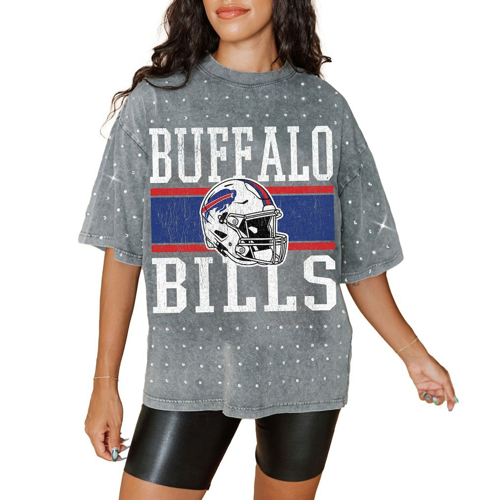 Buffalo Bills Gameday Couture Women's Oversized Mini Rhinestone Classic T-Shirt Gray | NFL
