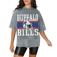 Buffalo Bills Gameday Couture Women's Oversized Mini Rhinestone Classic T-Shirt Gray | NFL